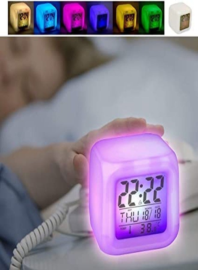 LAVI Multicolour Changing Digital LED Alarm Clock for Table Home Décor Desk Night Table Watch Temperature/Day/Month/Date/Time/Alarm - Image 2